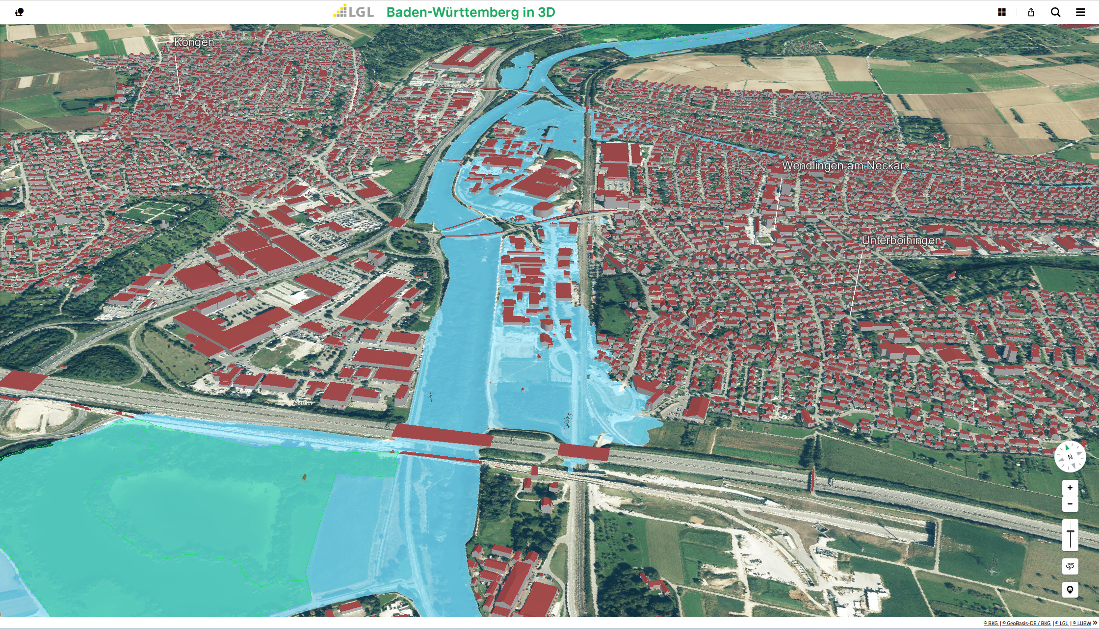 BW in 3D - Hochwassersimulation (HQ 100)