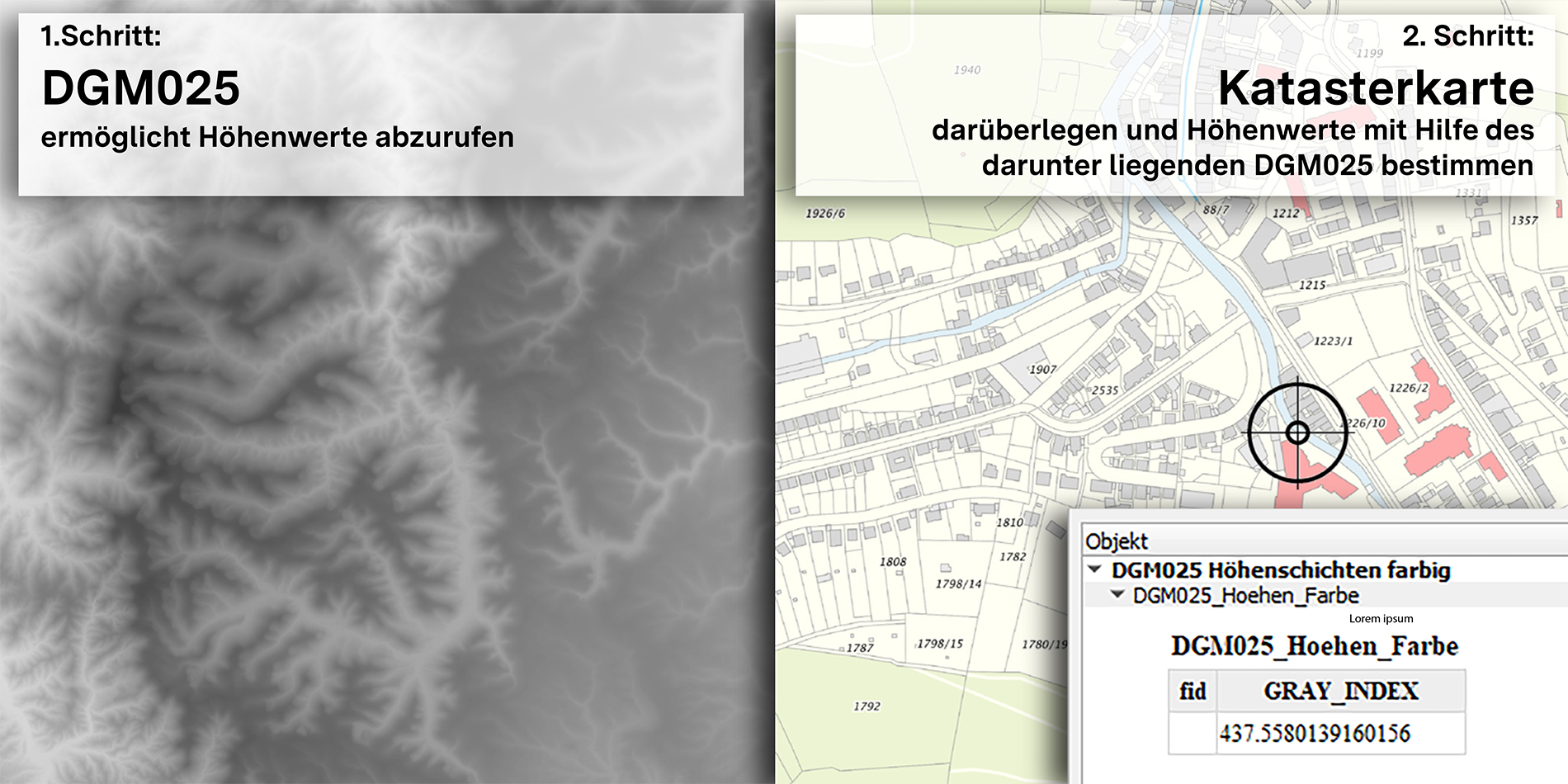 WMS DGM025 und Katasterkarte Höhenwerte bestimmen