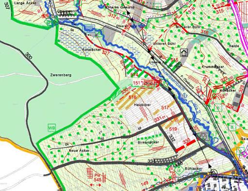 Ausschnitt aus der Wege- und Gewässerkarte