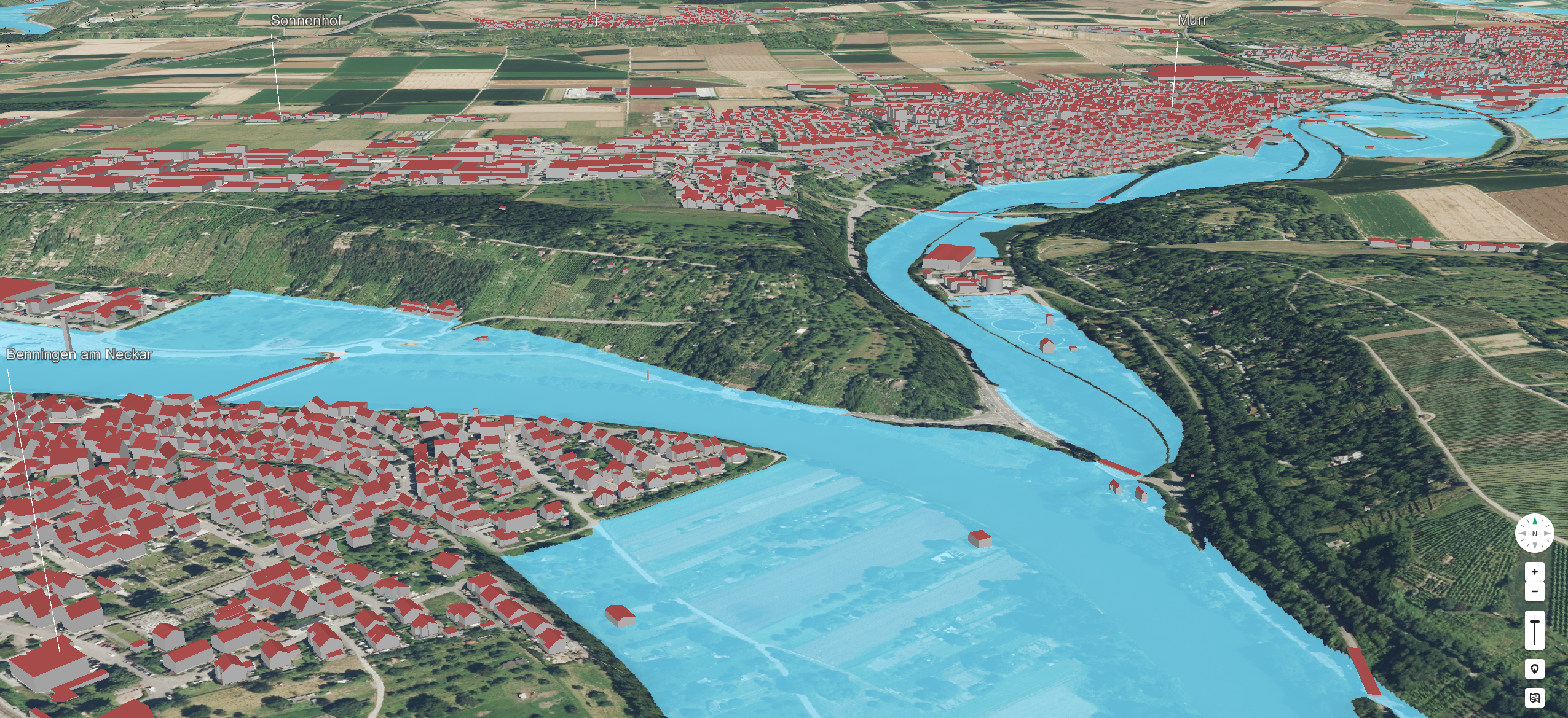 Beispiele für Überflutungsmodell in Baden-Würrtemberg 3D
